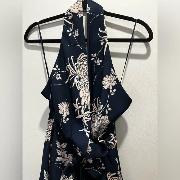 Keepsake The Label Asymmetrical Floral Blue Satin Halter Midi Cocktail Dress M - Picture 6 of 10